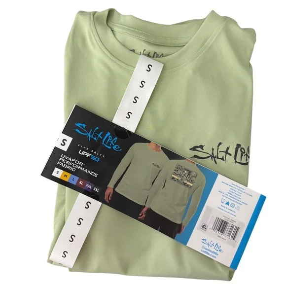 New Salt Life Performance Shirt Mens Small Green Long Sleeve UVapor UPF 50 - Picture 7 of 10